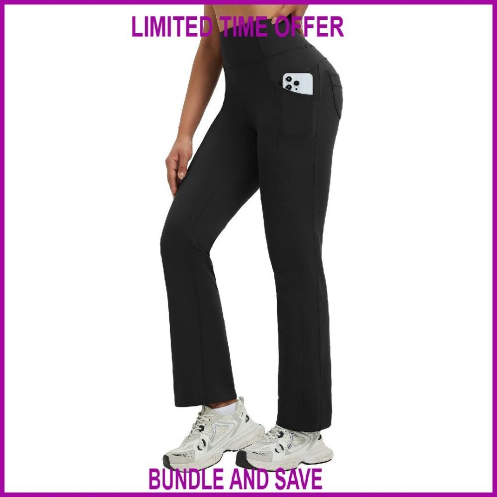 Fleece Lined Thermal Winter Yoga Pants with Pockets Water Resistant Bootcut